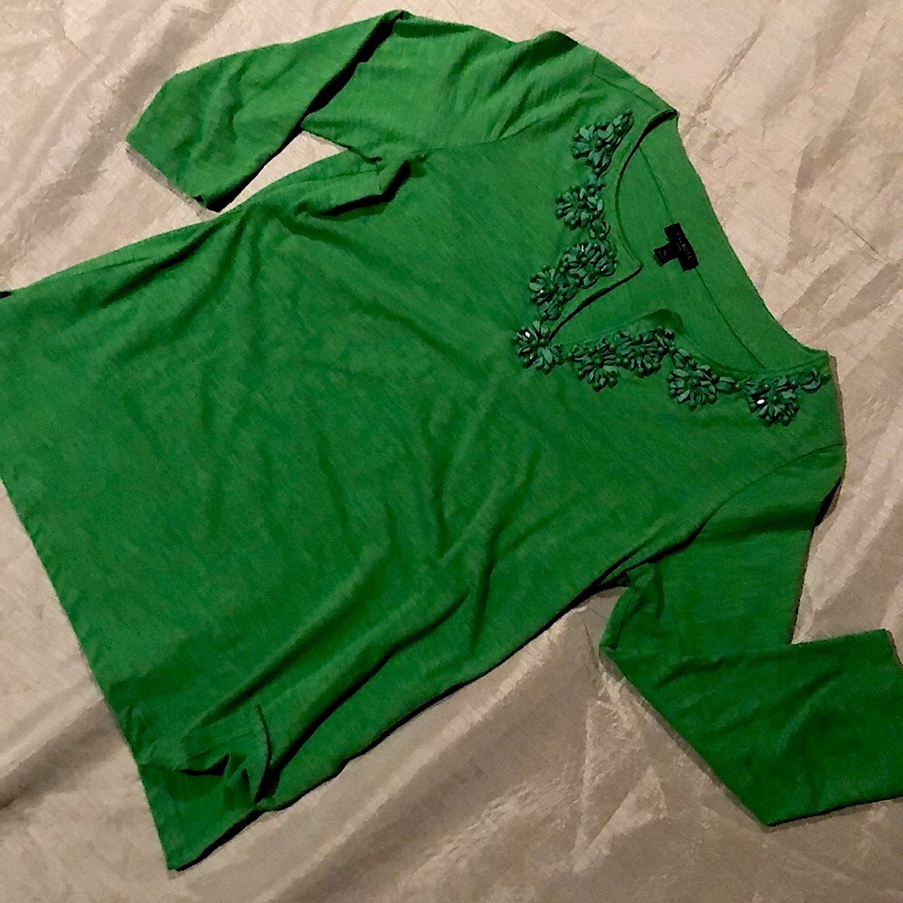 Talbot Beaded & Ribbon green Top 100% Cotton